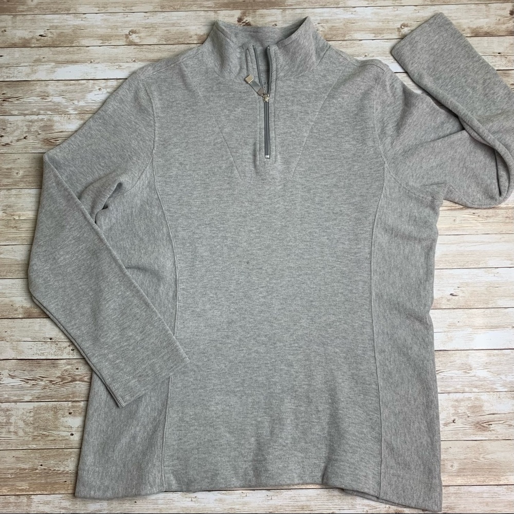 Talbots 1/4 zip pullover sweater grey high neck tight knit 💯 cotton EUC M